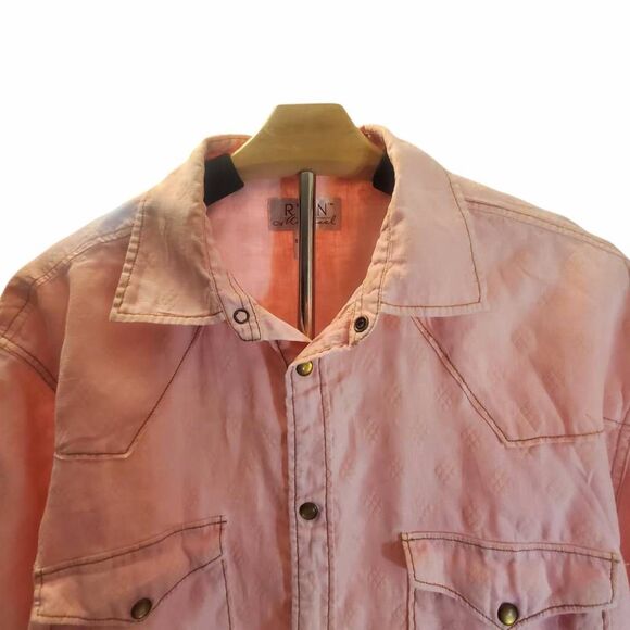 Mens Ryan Michael 100% Linen Pearl Snap Western Shirt Size L. - Picture 4 of 11